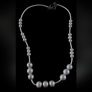 New Handmade Silver Pearl & White Leather Necklace